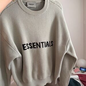 Essentials Crewneck Sweater in Beige with Black Logo